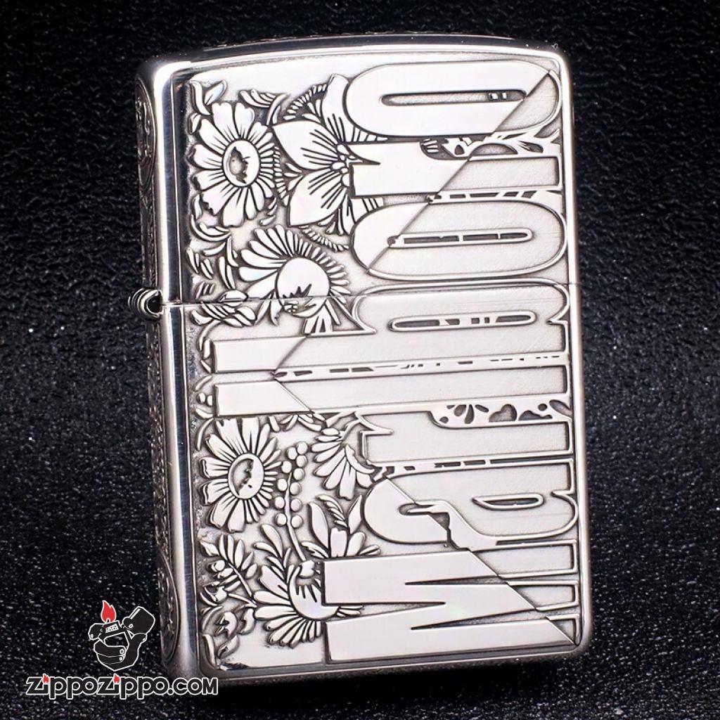 Bật Lửa Zippo Bạc Nguyên Khối Cao Cấp Khắc Logo Marlboro Phiên Bản Amor