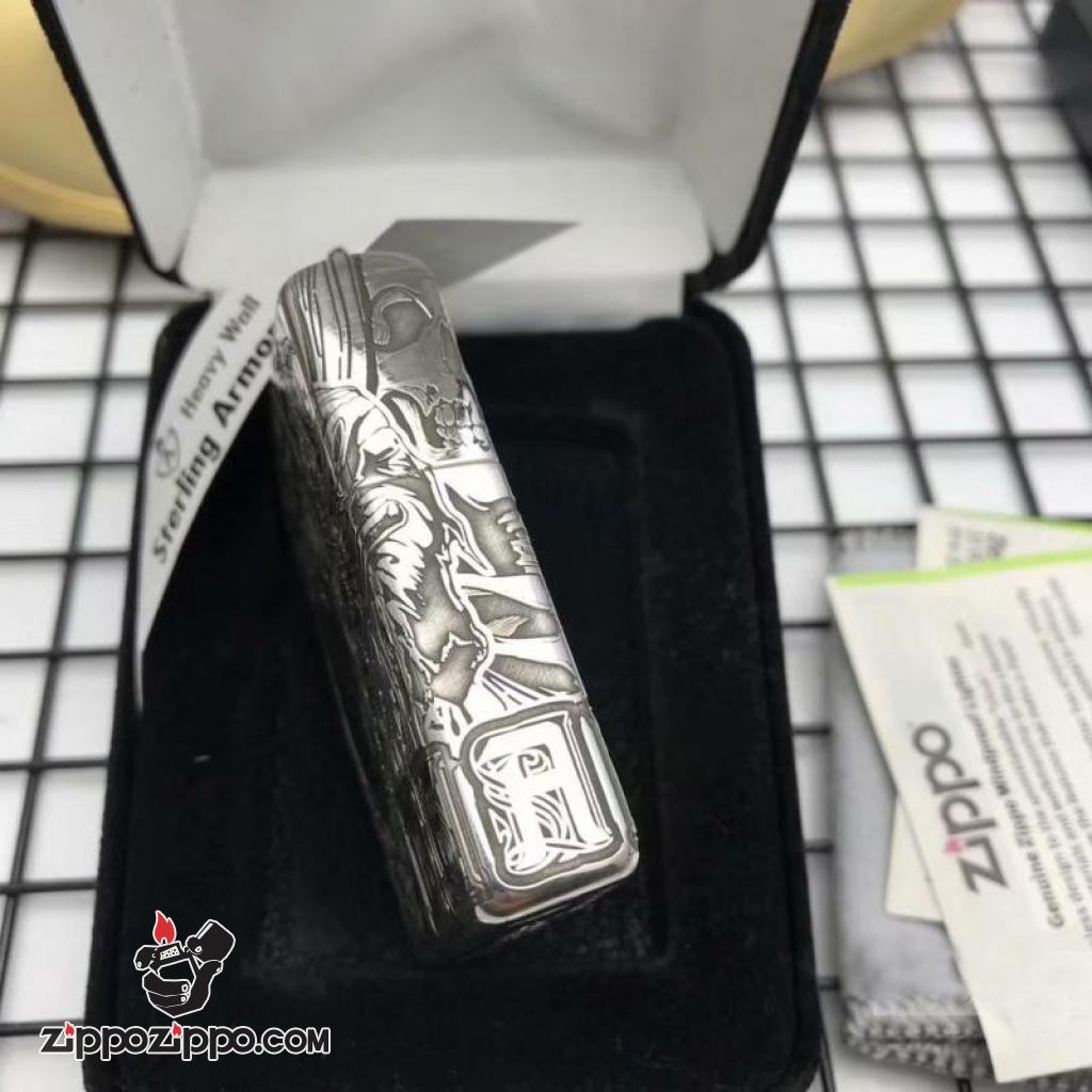 Bật Lửa Zippo Bạc Nguyên Khối Cao Cấp Khắc Thần Chết Armor