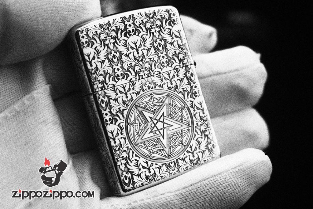 Bật Lửa Zippo Bạc Khối Cao Cấp Khắc Hình Lễ Quỷ Bản Vỏ Mỏng