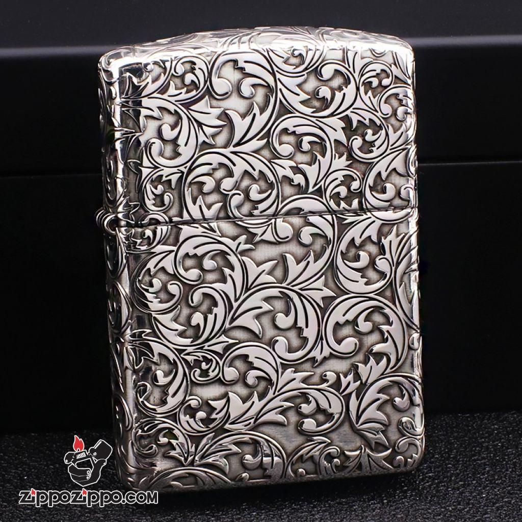 Bật Lửa Zippo Bạc Nguyên Khối Cao Cấp Khắc Hoa Văn Arabesque Vỏ Dầy Bản Armor Giới Hạn