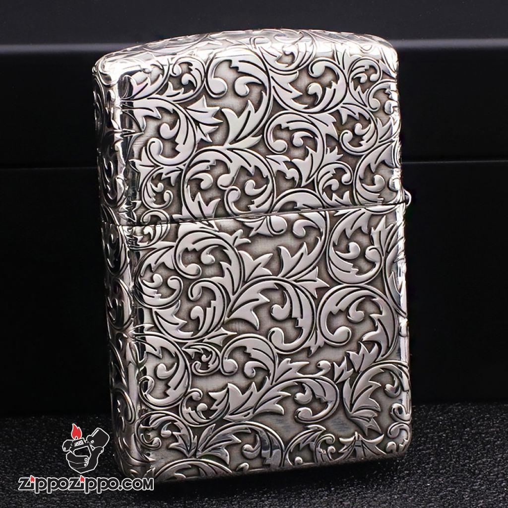 Bật Lửa Zippo Bạc Nguyên Khối Cao Cấp Khắc Hoa Văn Arabesque Vỏ Dầy Bản Armor Giới Hạn