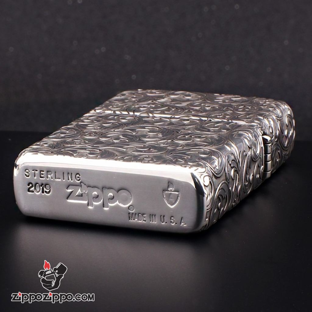 Bật Lửa Zippo Bạc Nguyên Khối Cao Cấp Khắc Hoa Văn Arabesque Vỏ Dầy Bản Armor Giới Hạn