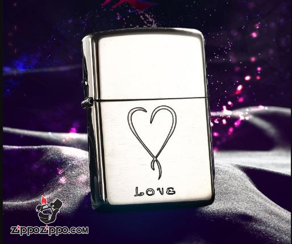 Bật Lửa Zippo Bạc Nguyên Khối Cao Cấp Khắc Love Vỏ Dầy Bản Armor