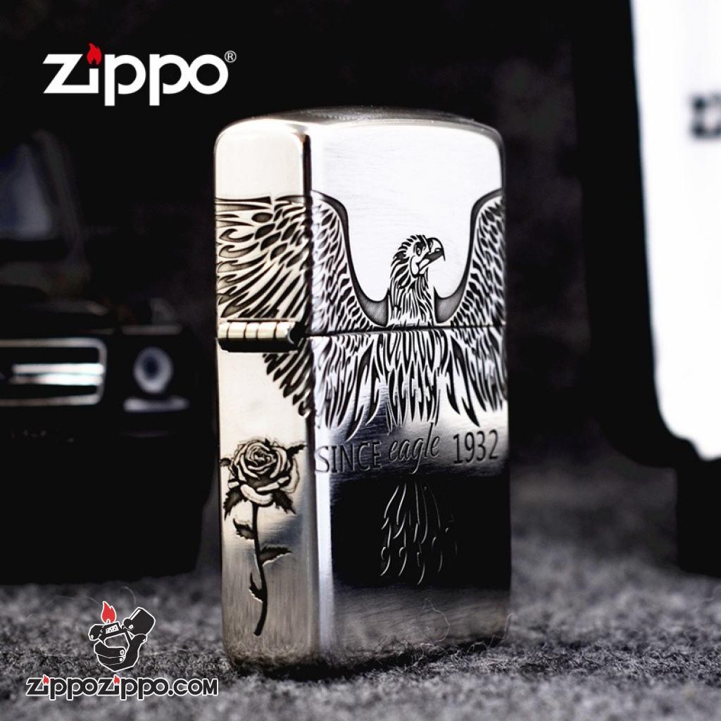 Bật Lửa Zippo Bạc Nguyên Khối Cao Cấp Khắc Since Eagle Vỏ Dầy Bản Armor