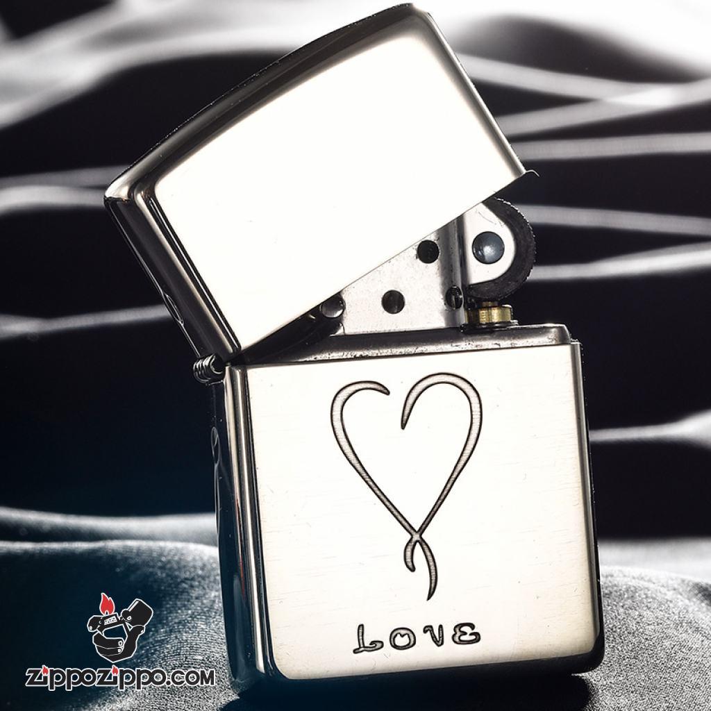 Bật Lửa Zippo Bạc Nguyên Khối Cao Cấp Khắc Love Vỏ Dầy Bản Armor