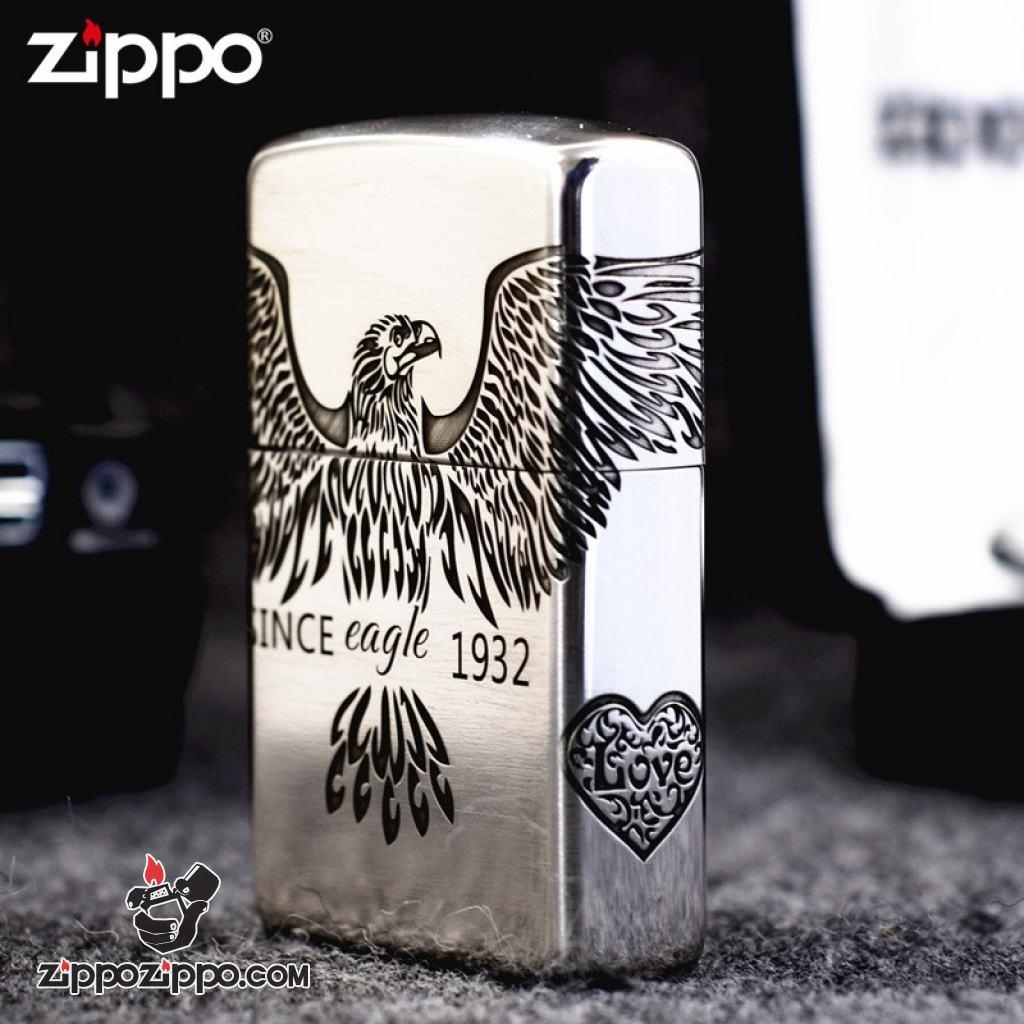 Bật Lửa Zippo Bạc Nguyên Khối Cao Cấp Khắc Since Eagle Vỏ Dầy Bản Armor