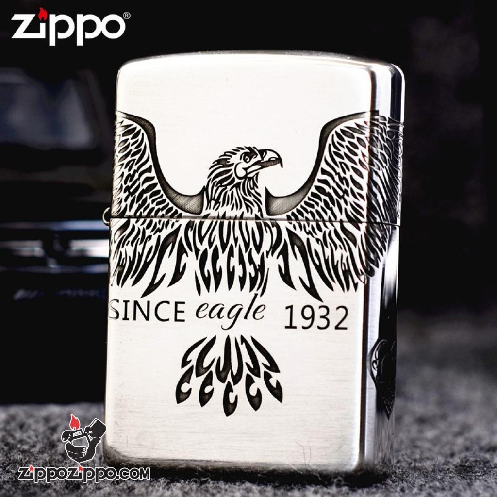Bật Lửa Zippo Bạc Nguyên Khối Cao Cấp Khắc Since Eagle Vỏ Dầy Bản Armor
