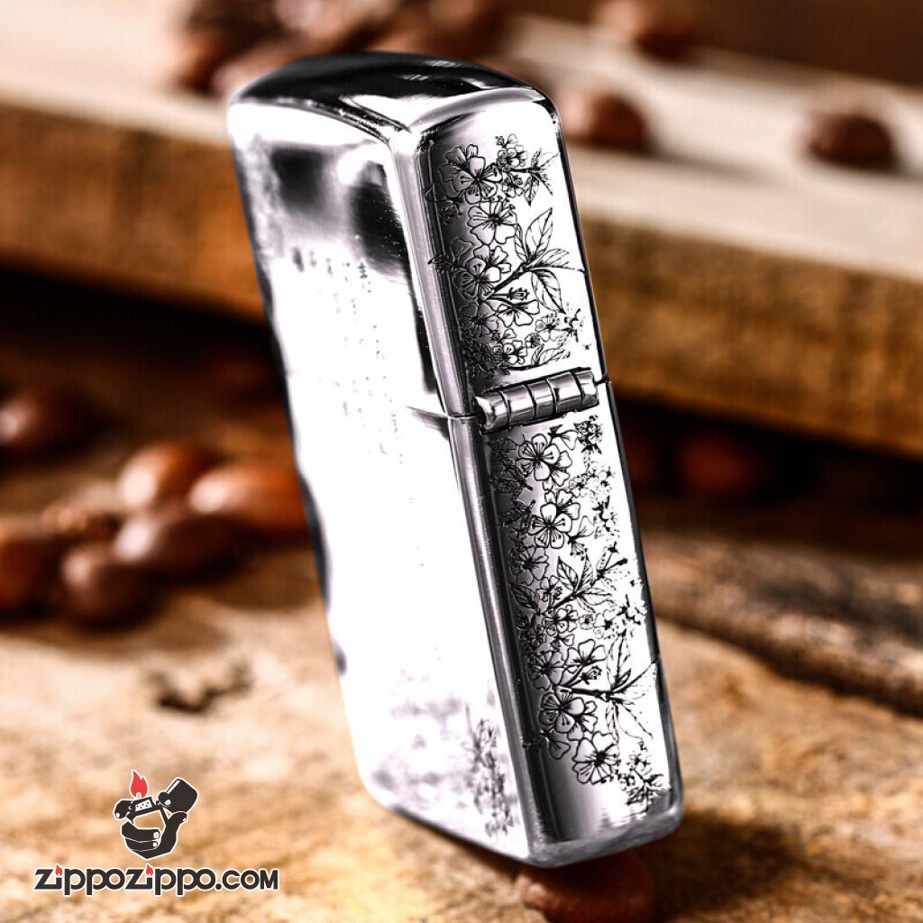 Bật Lửa Zippo Bạc Nguyên Khối Cao Cấp Chạm Khắc Nữ Chiến Binh Samurai Vỏ Dầy Bản Armor