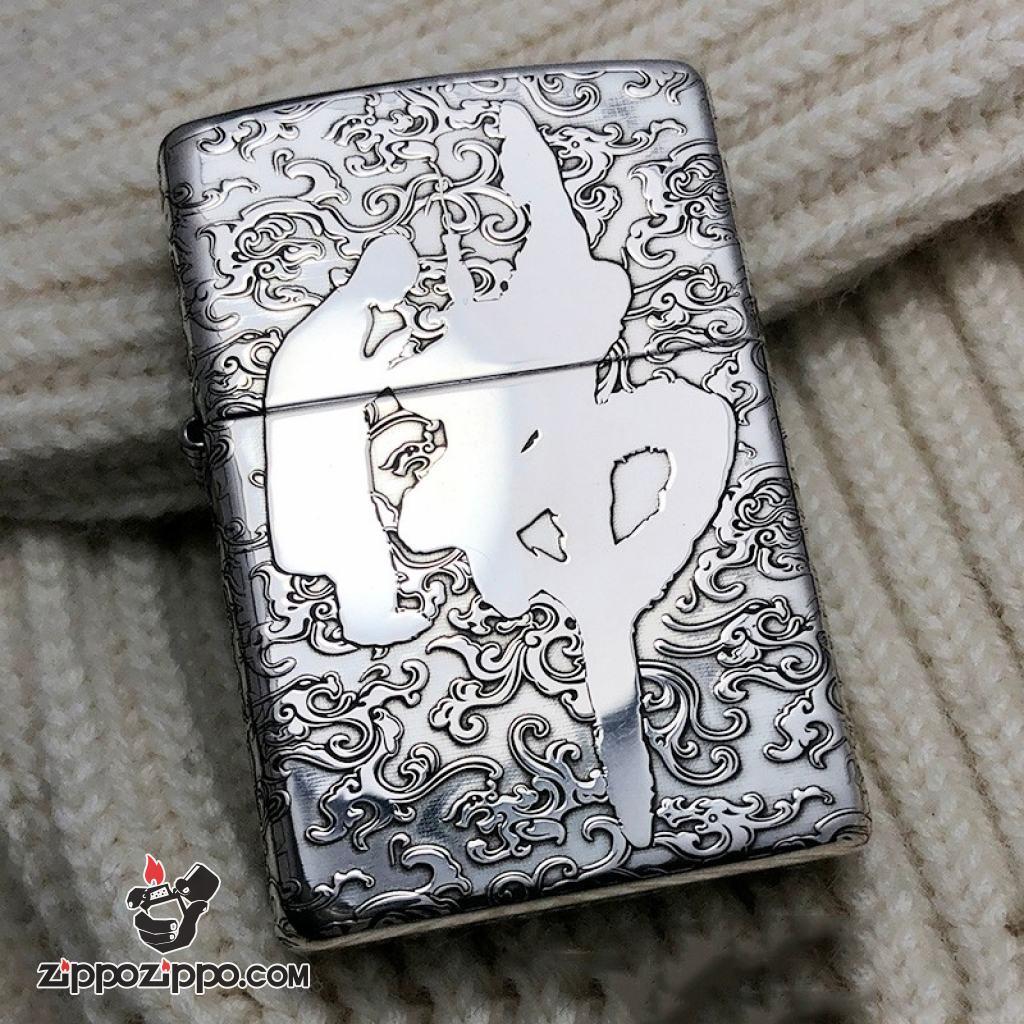 Bật Lửa Zippo Bạc Nguyên Khối Cao Cấp Khắc Chạm Khắc Đước Phật Vỏ Dầy Bản Armor