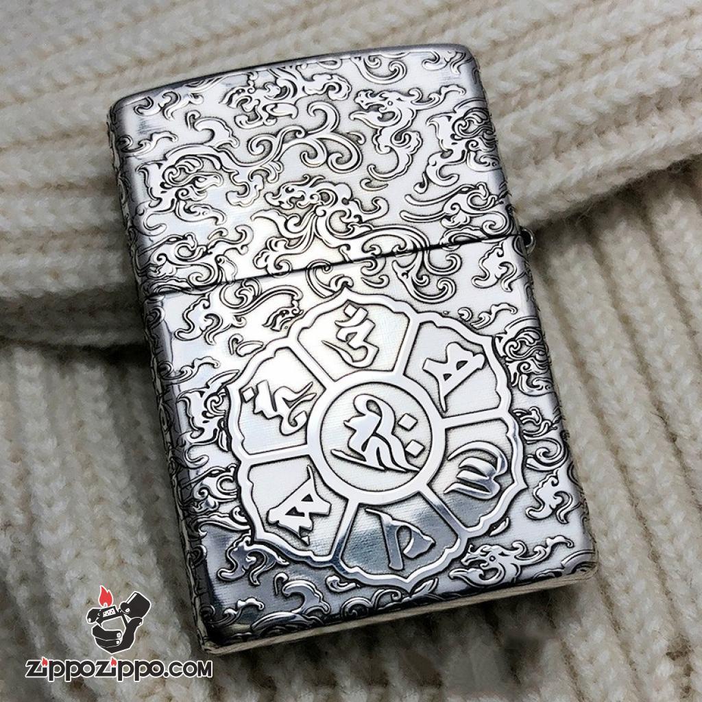 Bật Lửa Zippo Bạc Nguyên Khối Cao Cấp Khắc Chạm Khắc Đước Phật Vỏ Dầy Bản Armor