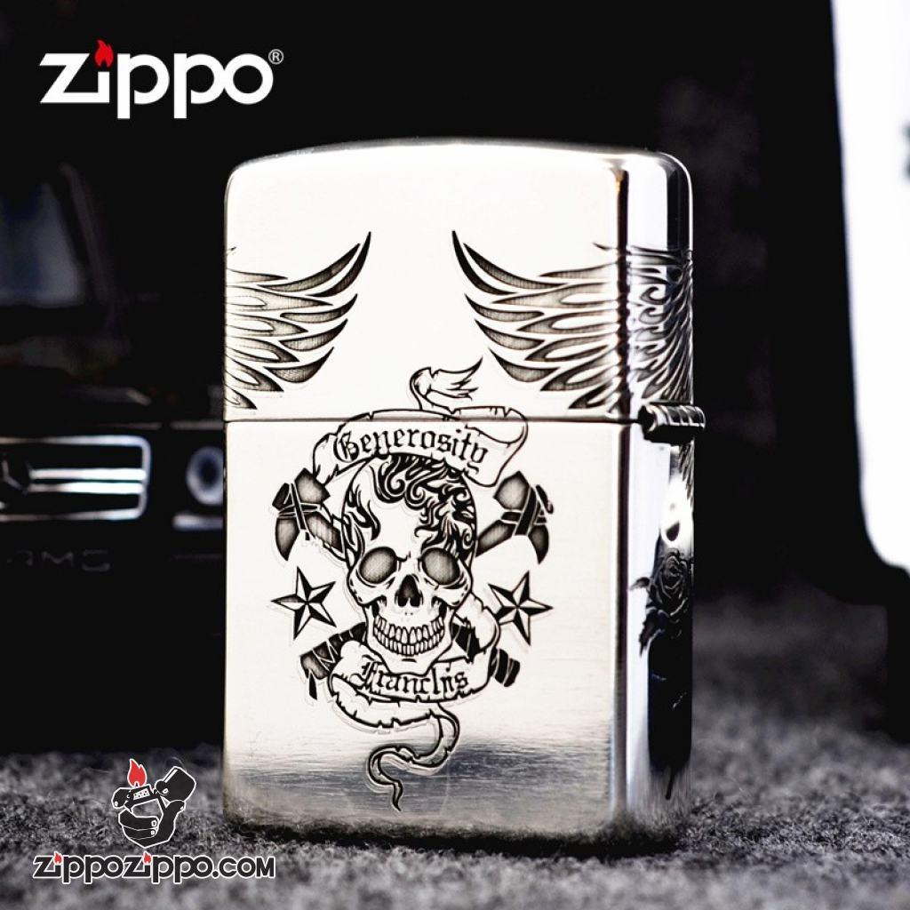 Bật Lửa Zippo Bạc Nguyên Khối Cao Cấp Khắc Since Eagle Vỏ Dầy Bản Armor