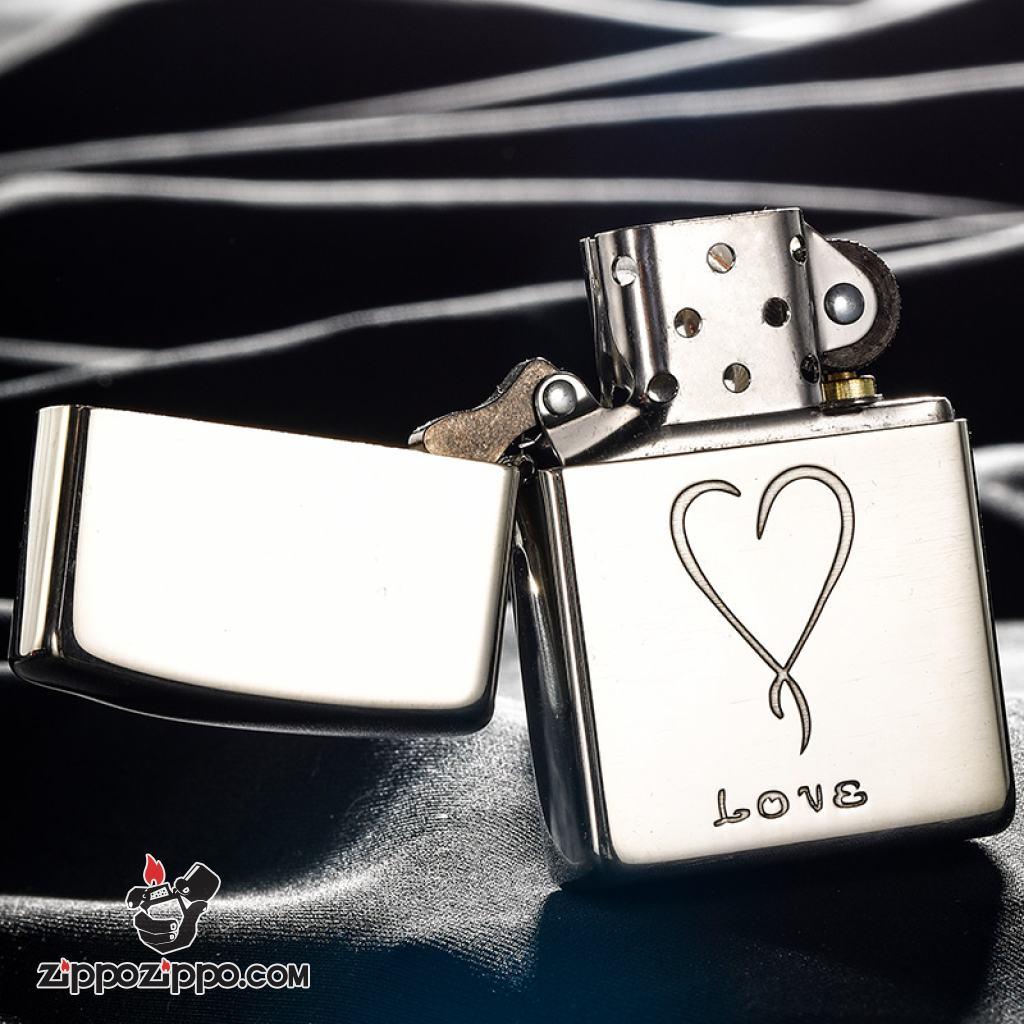 Bật Lửa Zippo Bạc Nguyên Khối Cao Cấp Khắc Love Vỏ Dầy Bản Armor