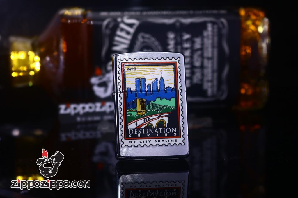 Zippo Cổ bạc xước in tem thành phố Skyline sản xuất 2000