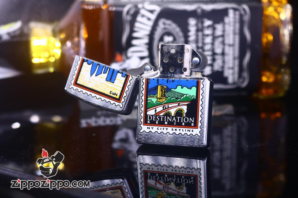 Zippo Cổ bạc xước in tem thành phố Skyline sản xuất 2000