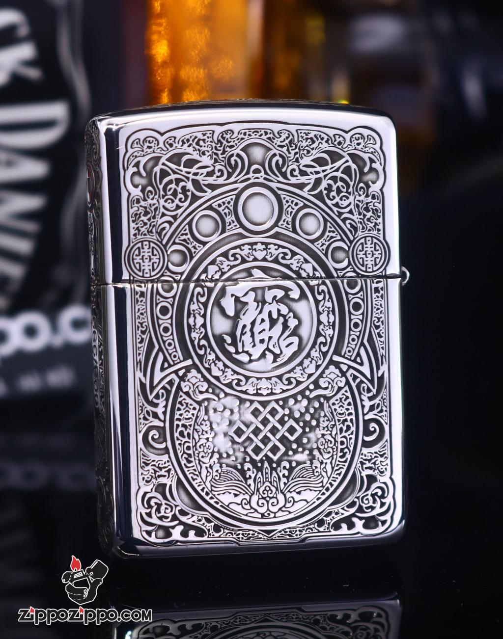 Bật Lửa Zippo  Bạc Nguyên Khối Khắc Tỳ Hưu Tài Lộc Bản Giới Hạn