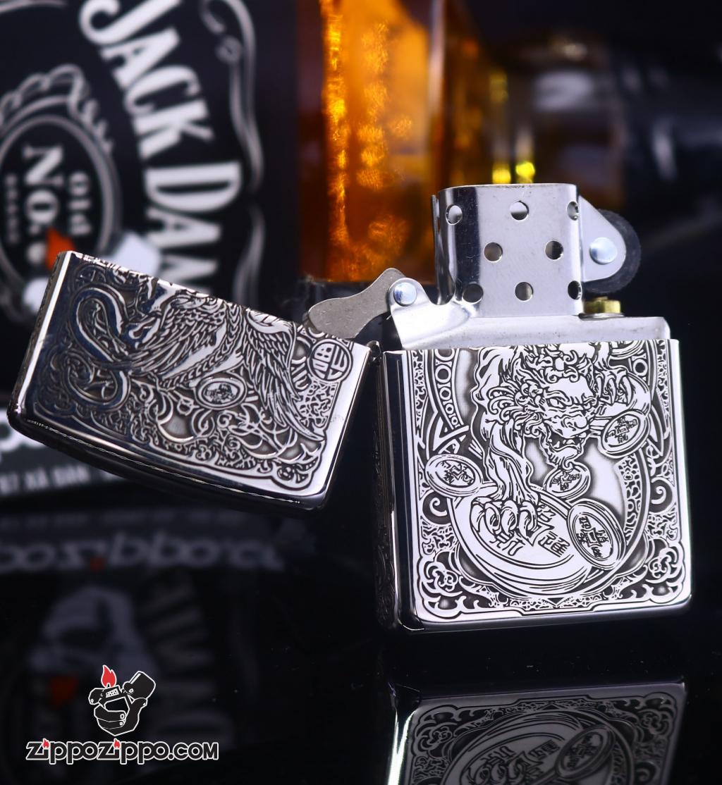 Bật Lửa Zippo  Bạc Nguyên Khối Khắc Tỳ Hưu Tài Lộc Bản Giới Hạn