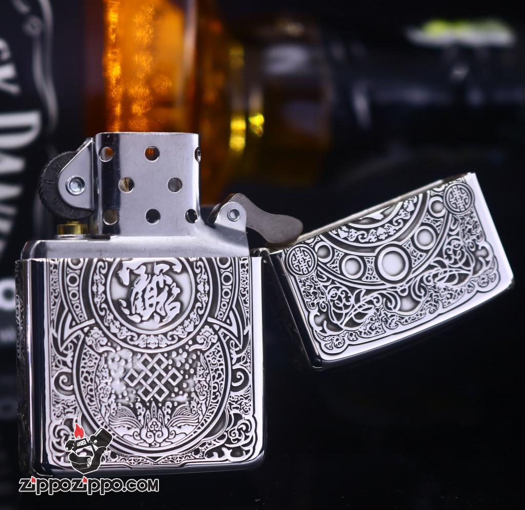 Bật Lửa Zippo  Bạc Nguyên Khối Khắc Tỳ Hưu Tài Lộc Bản Giới Hạn