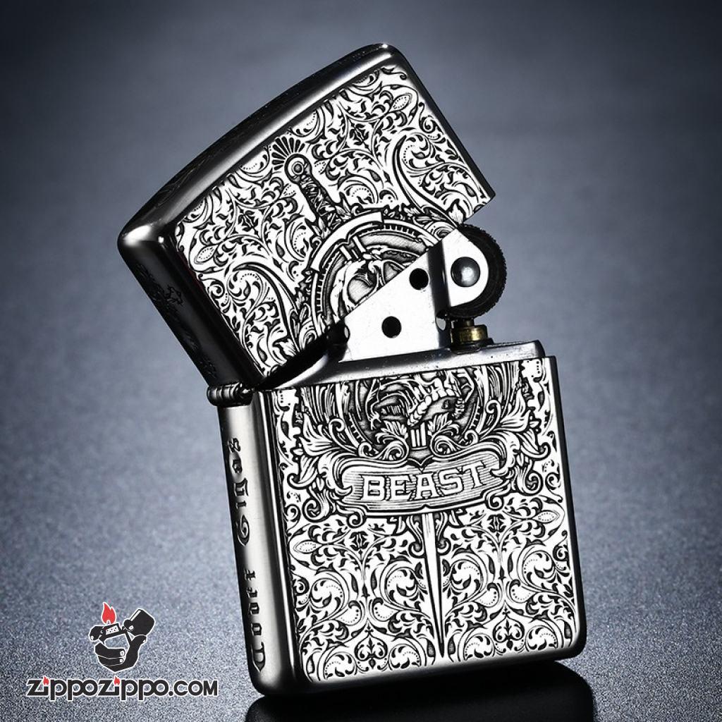 Bật Lửa Zippo Bạc Nguyên Khối Khắc Codex Gigas Vỏ Dày Bản Armor