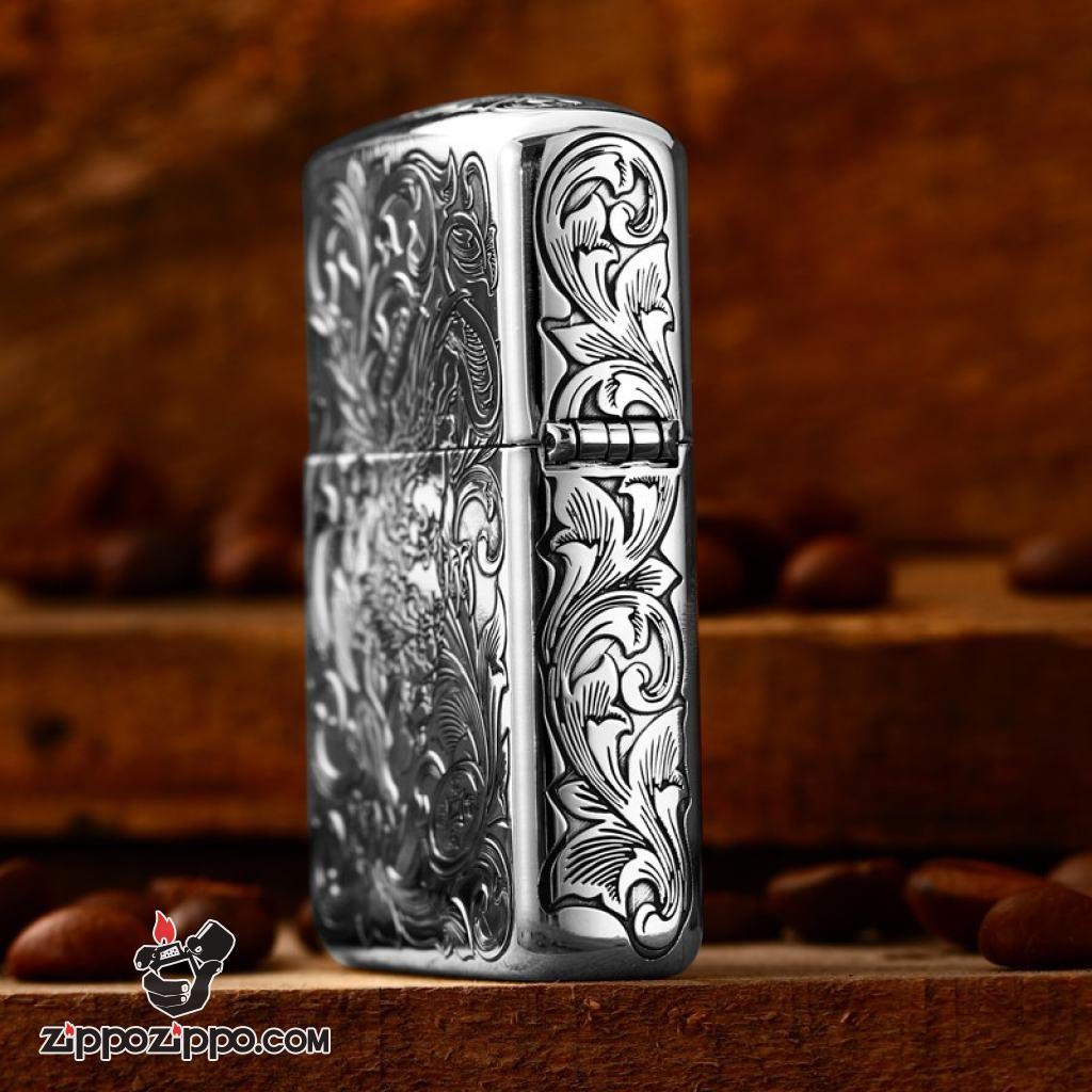 Bật Lửa Zippo Bạc Nguyên Khối Cao Cấp Khắc Tỳ Hưu Năm Mặt Tài Lộc Bản Giới Hạn 99 Chiếc Vỏ Mỏng