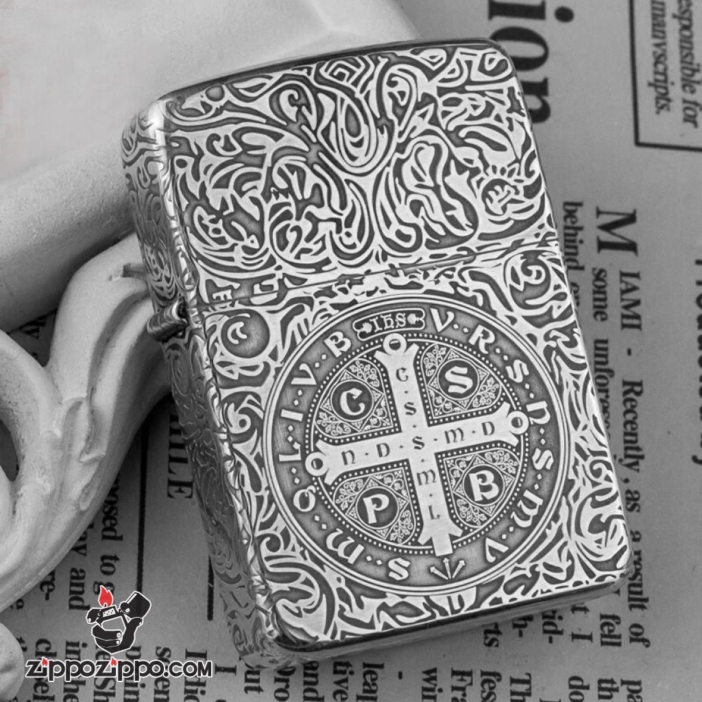 Bật Lửa Zippo Bạc Nguyên Khối Cao Cấp Chạm Khắc Constantine Bản 1941