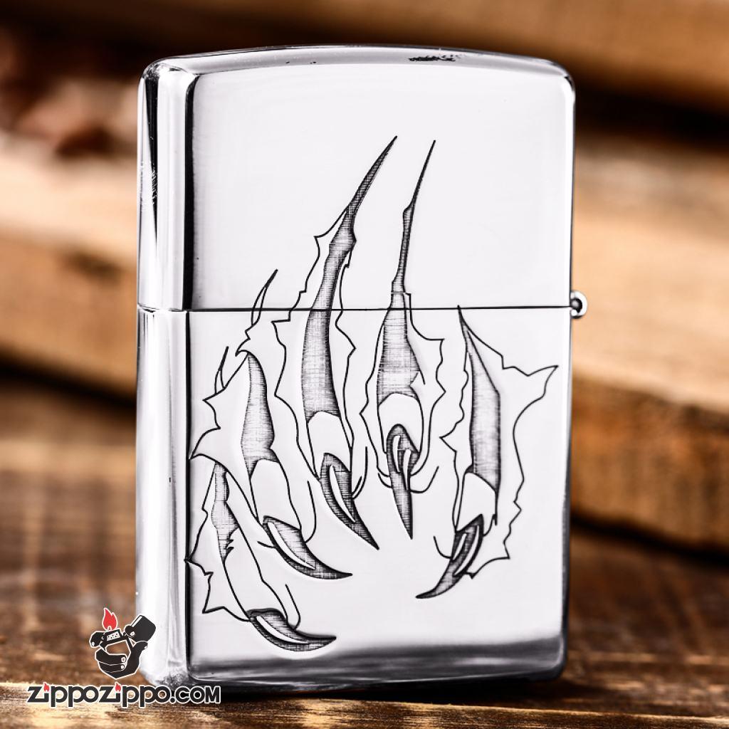 Bật Lửa Zippo Bạc Nguyên Khối Cao Cấp Hổ Và Móng Hổ Bản Vỏ Mỏng