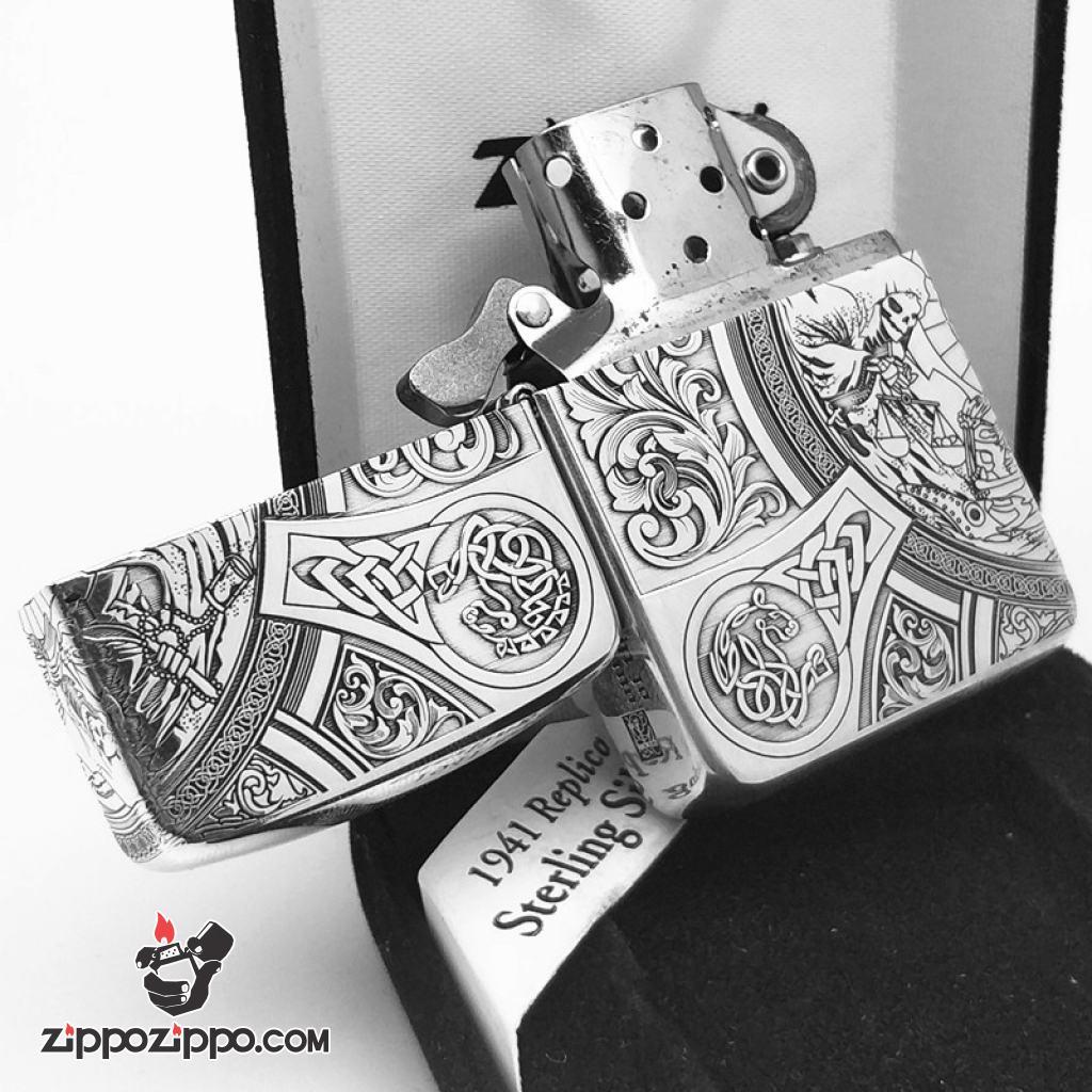 Bật Lửa Zippo Bạc Nguyên Khối Cao Cấp Khắc Bốn Hiệp Sĩ Bản 1941