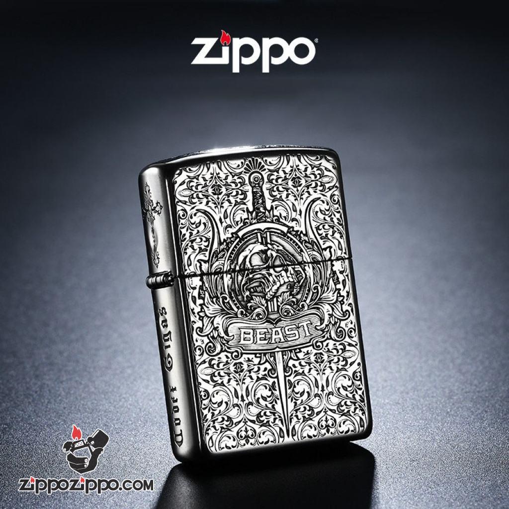 Bật Lửa Zippo Bạc Nguyên Khối Khắc Codex Gigas Bản Vỏ Mỏng