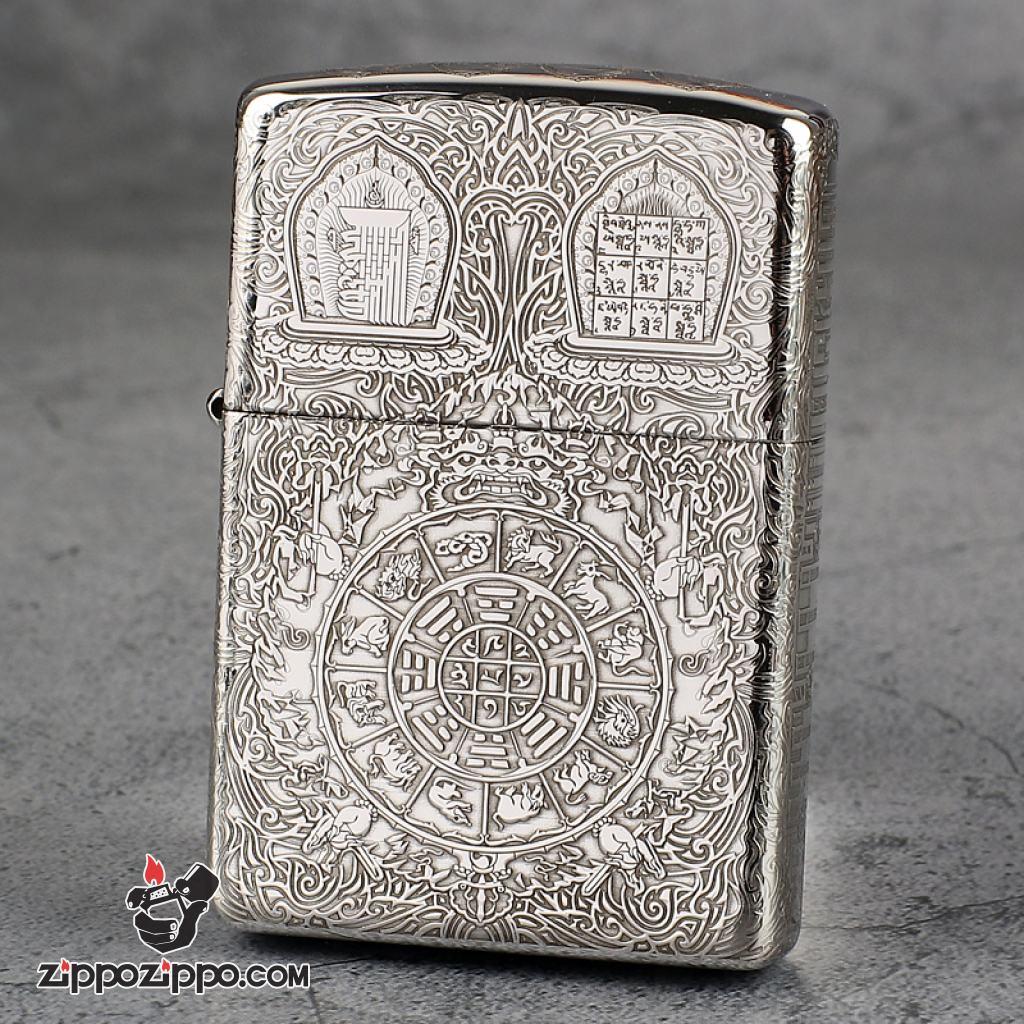Bật Lửa Zippo Bạc Nguyên Khối Cao Cấp Khắc Kiếp Luân Hồi Bản Mỏng