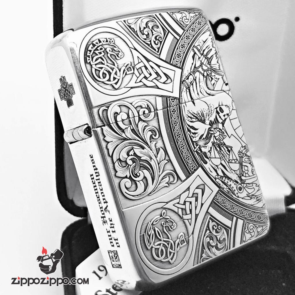 Bật Lửa Zippo Bạc Nguyên Khối Cao Cấp Khắc Bốn Hiệp Sĩ Bản 1941