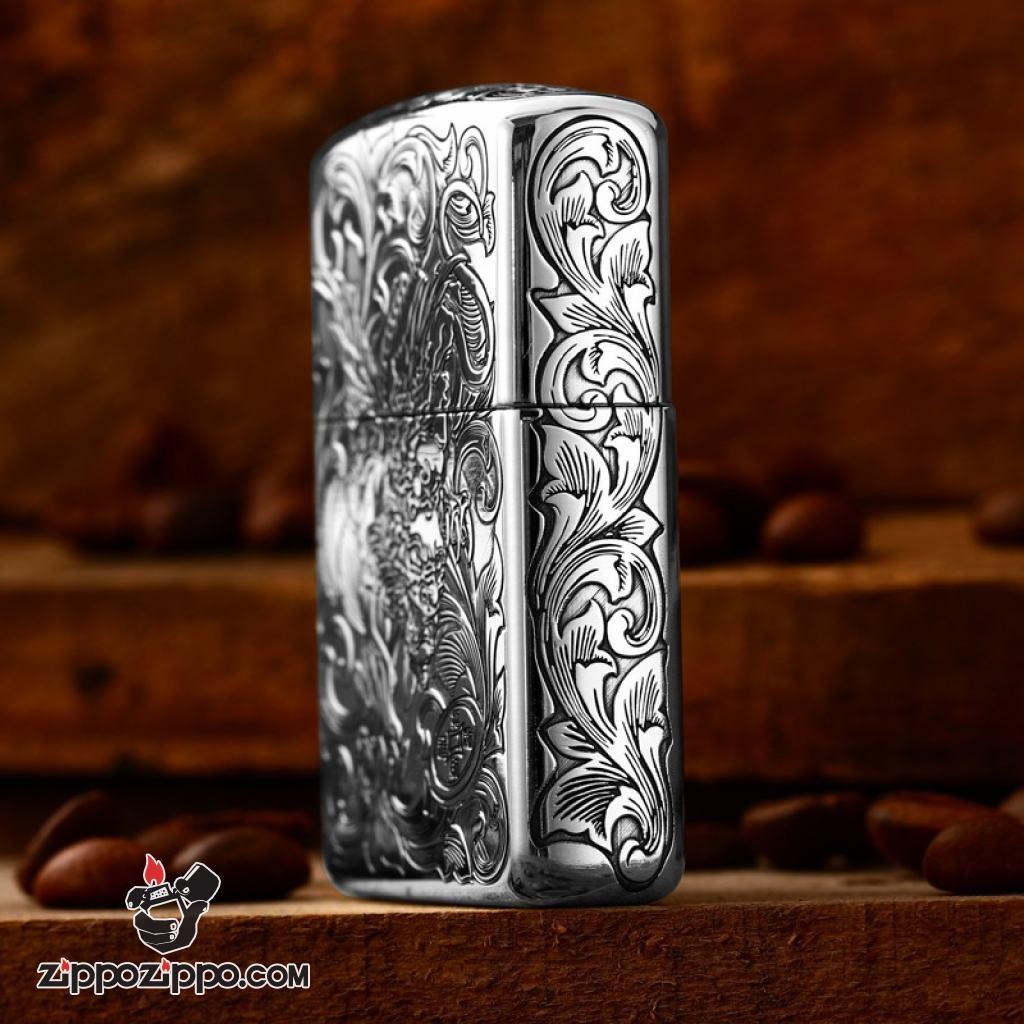 Bật Lửa Zippo Bạc Nguyên Khối Cao Cấp Khắc Tỳ Hưu Năm Mặt Tài Lộc Bản Giới Hạn 99 Chiếc Vỏ Mỏng