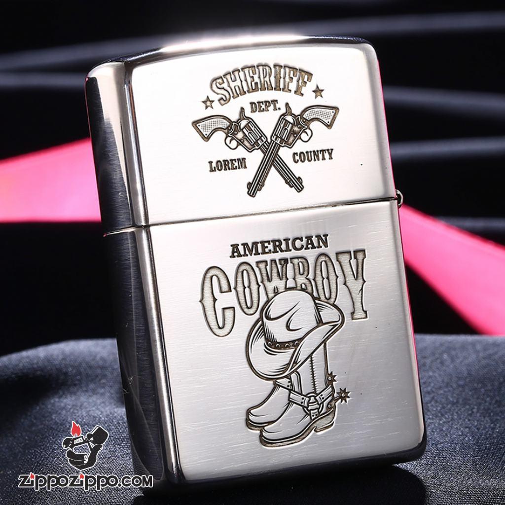 Bật Lửa Zippo Bạc Nguyên Khối Cao Cấp Khắc Khắc Cô Gái Cao Bồi Gợi Cảm Vỏ Dầy Bản Armor