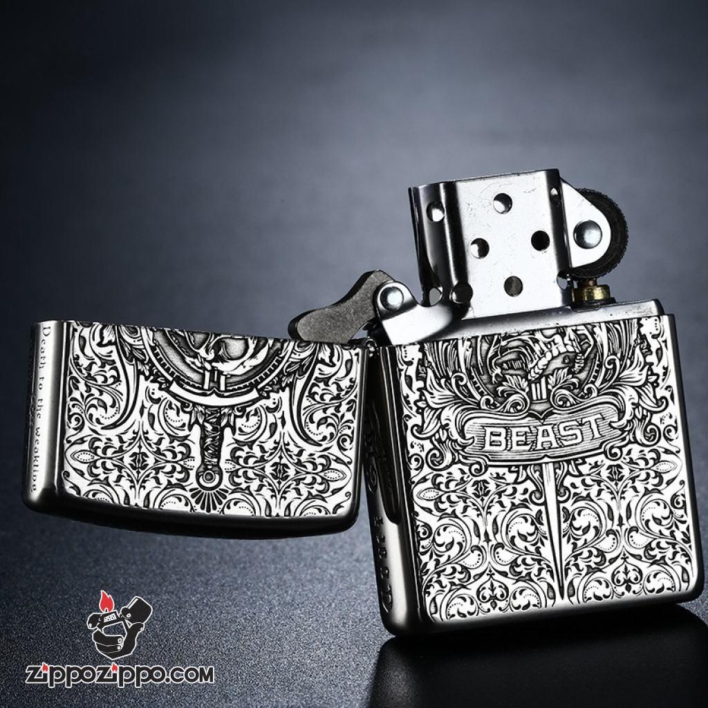 Bật Lửa Zippo Bạc Nguyên Khối Khắc Codex Gigas Bản Vỏ Mỏng