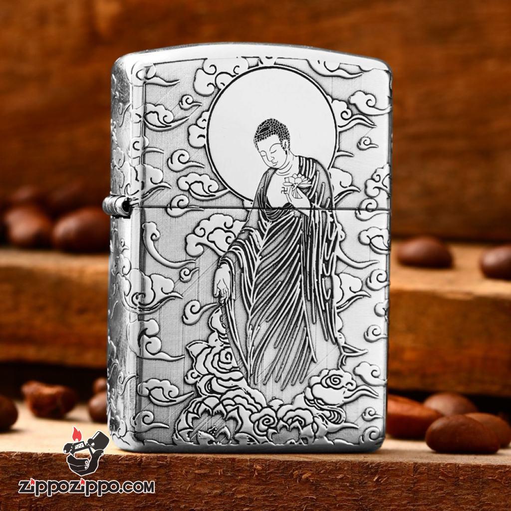 Bật lửa Zippo Bạc Nguyên Khối Cao Cấp Đức Phật Dược Sư Bản Vỏ Mỏng