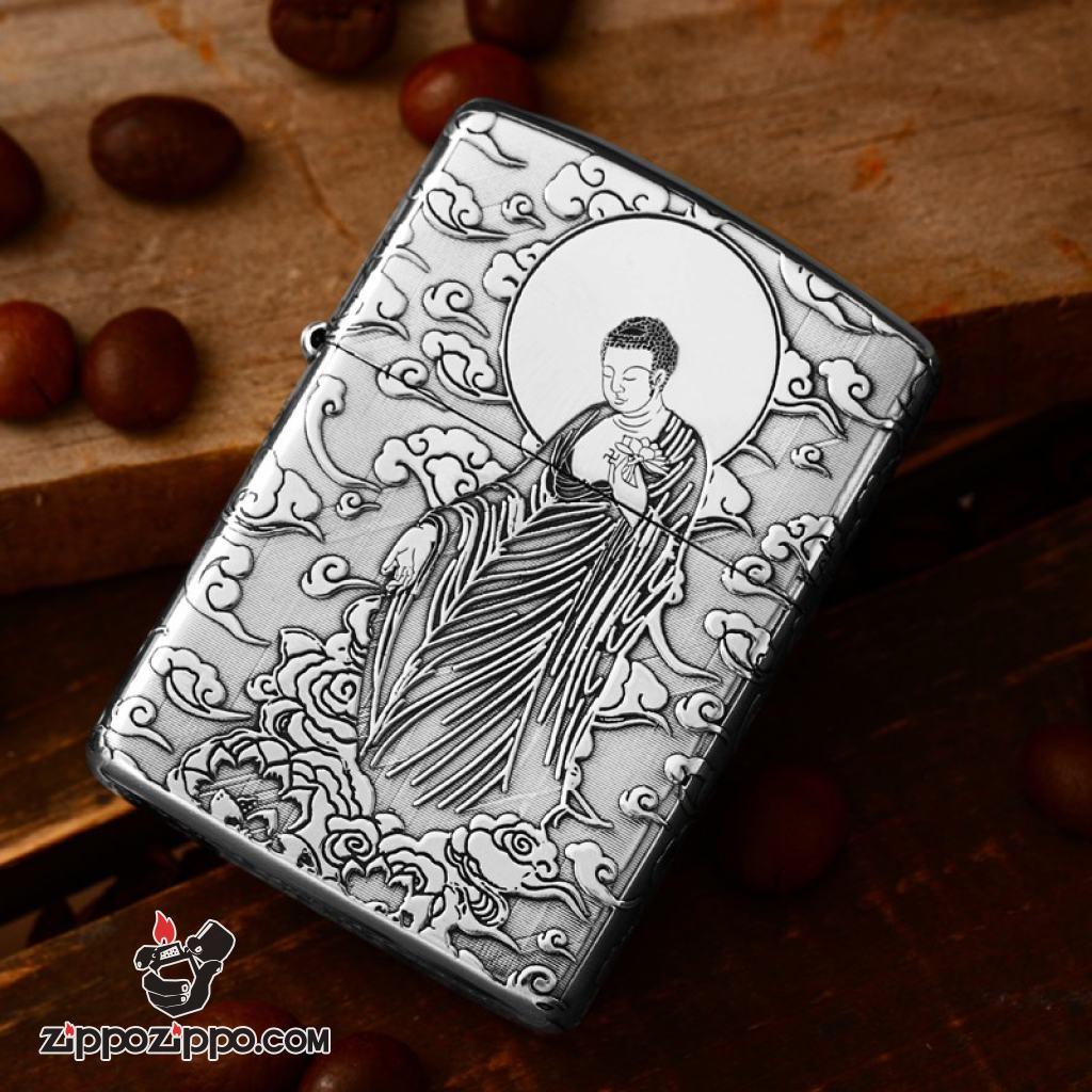 Bật lửa Zippo Bạc Nguyên Khối Cao Cấp Đức Phật Dược Sư Bản Vỏ Mỏng