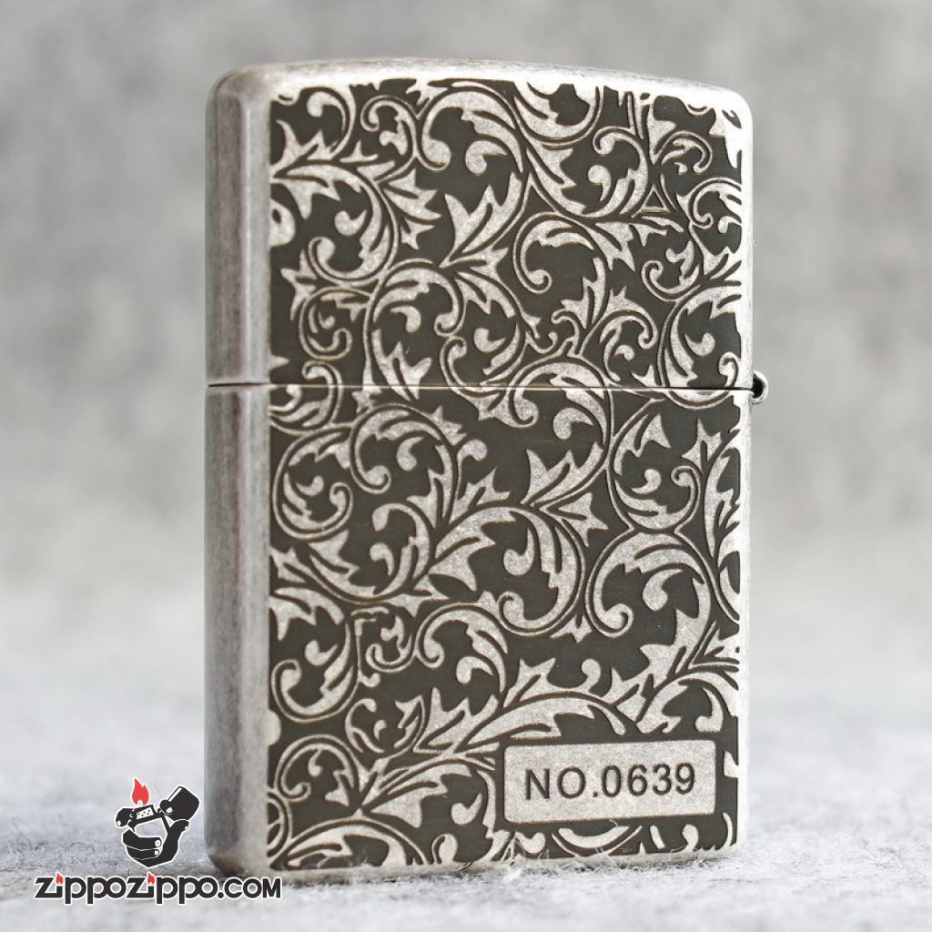 Bật lửa Zippo Chính Hãng Khắc Hoa Văn Arabesque Mạ Antique Silver