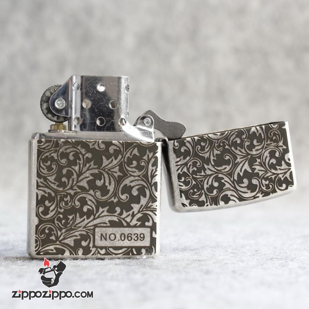 Bật lửa Zippo Chính Hãng Khắc Hoa Văn Arabesque Mạ Antique Silver