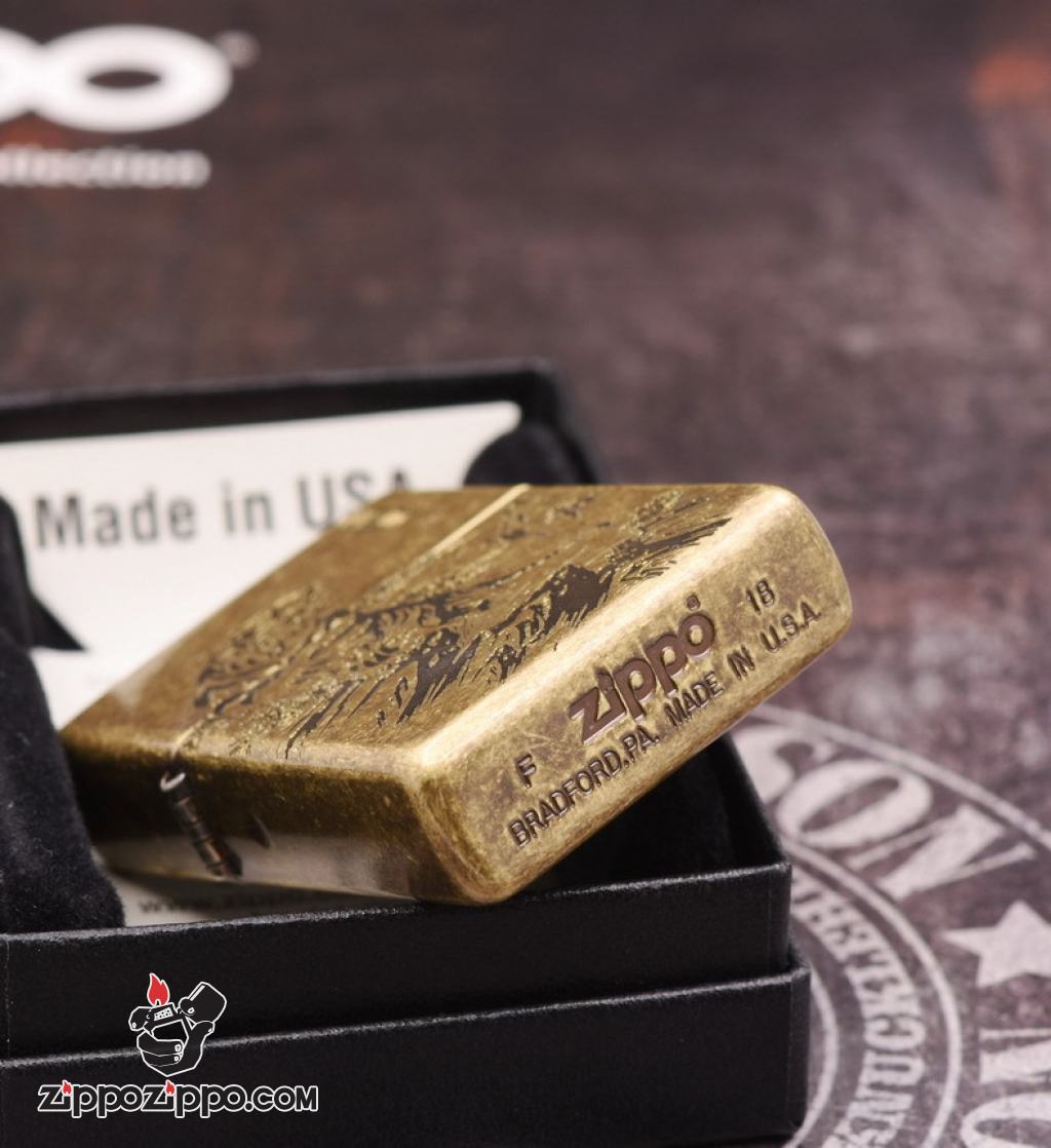 Bật Lửa Zippo Mạ Antique Brass Khắc Chúa Sơn Lâm