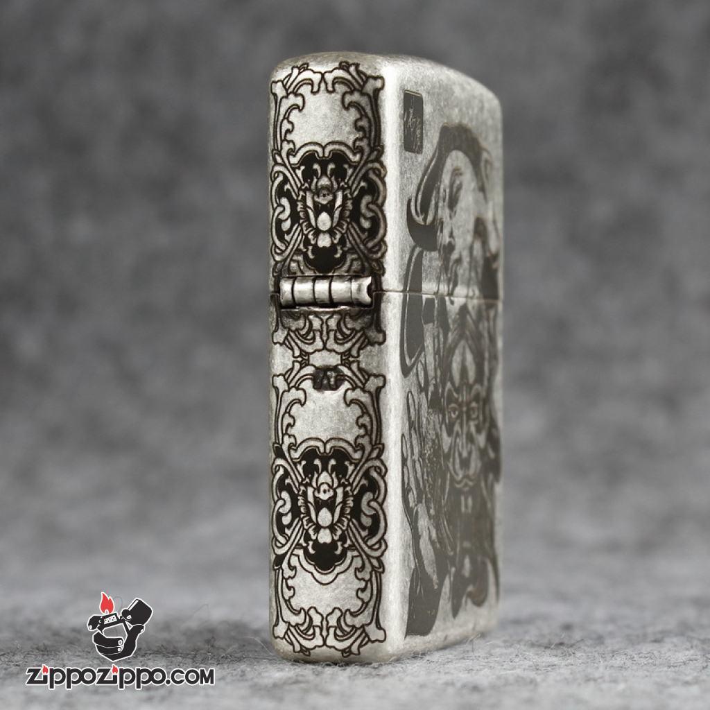 Bật lửa Zippo Chính Hãng Khắc Đức Phật Và Ác Quỷ Bản Mạ Antique Silver