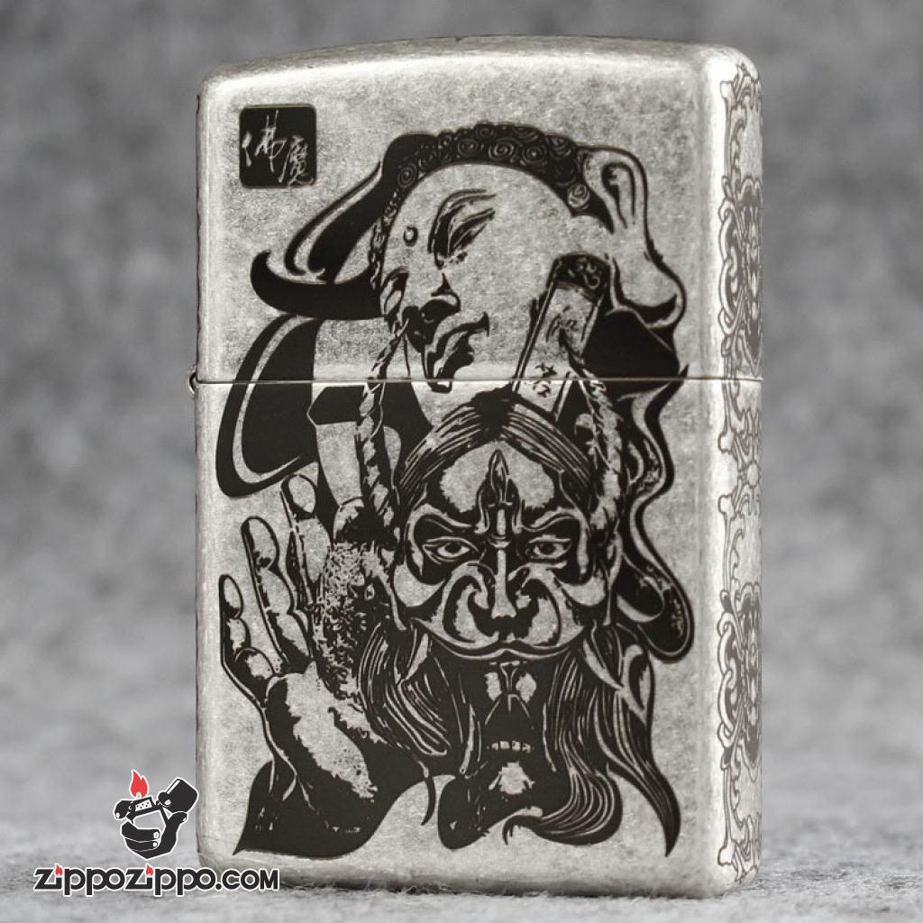 Bật lửa Zippo Chính Hãng Khắc Đức Phật Và Ác Quỷ Bản Mạ Antique Silver