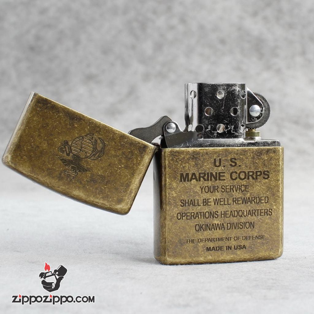 Bật Lửa Zippo Mạ Antique Brass Khắc Huy Hiệu Quân Đoàn Thủy Quân Lục Chiến Hoa Kỳ U.S.Marine Corps