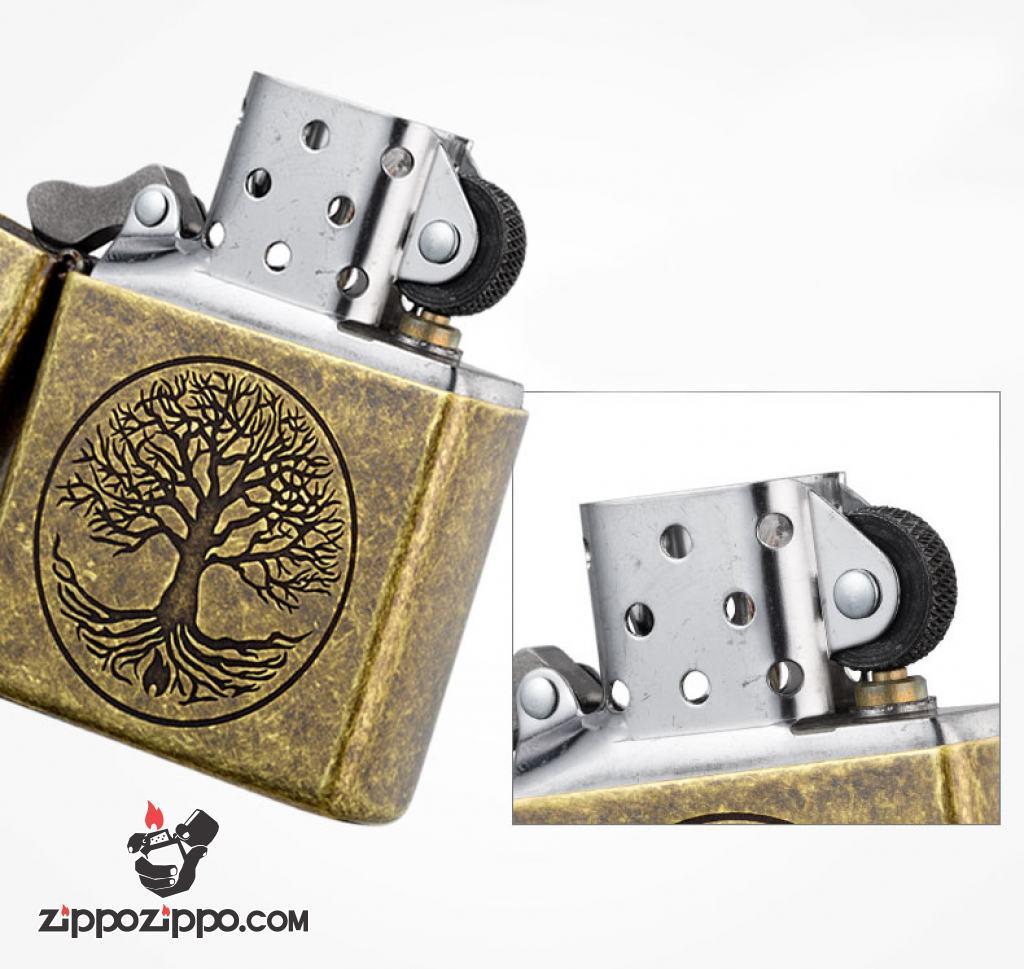 Bật Lửa Zippo Mạ Antique Brass Khắc Cây Sự Sống - SKU 29149