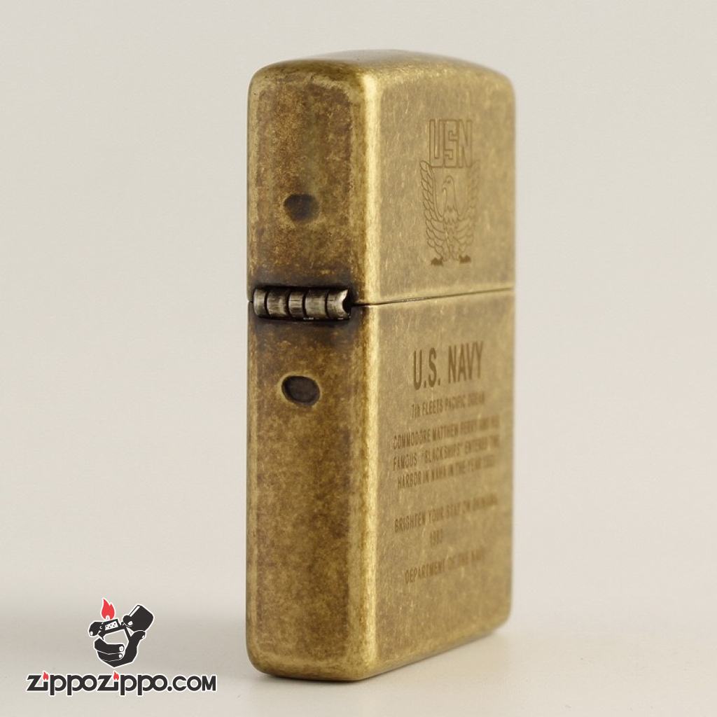 Bật Lửa Zippo Mạ Antique Brass Khắc Huy hiệu Hải quân Hoa Kỳ U.S.Navy