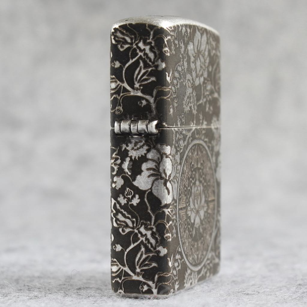 Bật lửa Zippo Chính Hãng Hoa Mẫu Đơn Mạ Antique Silver