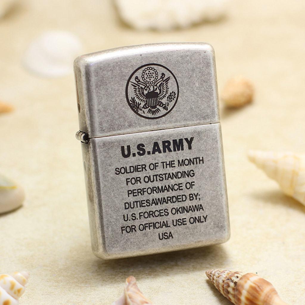 Bật Lửa Zippo Chính Hãng Khắc  Quân Đội U.S.ARMY Mạ Antique Silver
