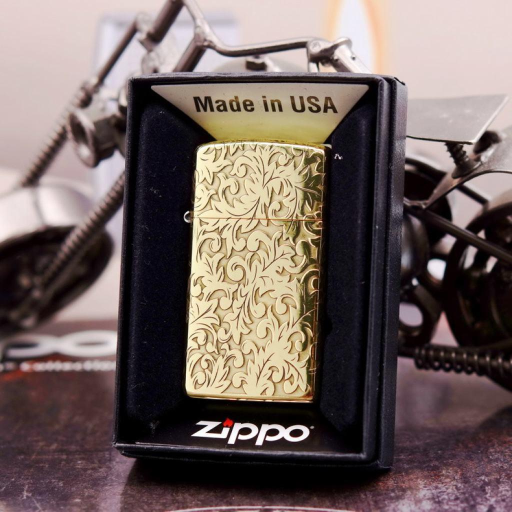 Bật Lửa Zippo Chính Hãng  Chạm Khắc Hoa Văn Năm Mặt Tangcao Phiên Bản Hẹp Slim
