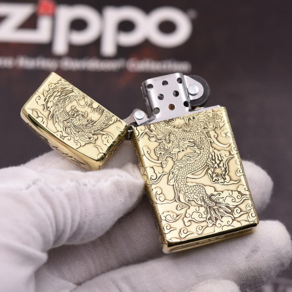 Bật Lửa Zippo Chính Hãng Chạm Khắc Rồng Nhả Ngọc Phiên Bản Hẹp Slim