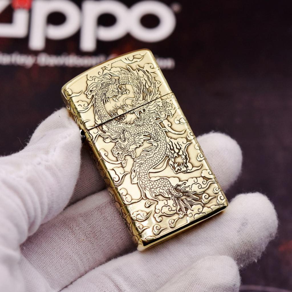 Bật Lửa Zippo Chính Hãng Chạm Khắc Rồng Nhả Ngọc Phiên Bản Hẹp Slim