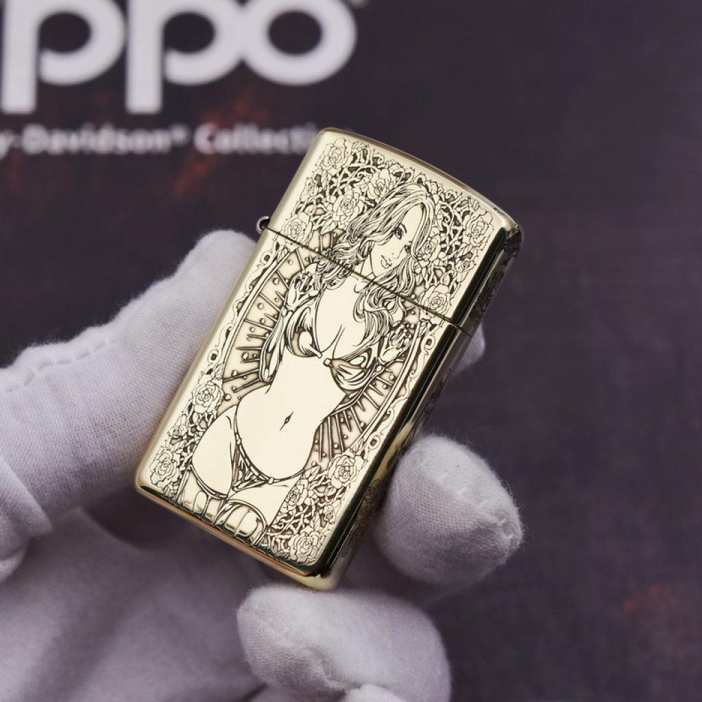 Bật Lửa Zippo Chính Hãng Chạm Khắc Khắc Hình Cô Gái Sexy Phiên Bản Hẹp Slim
