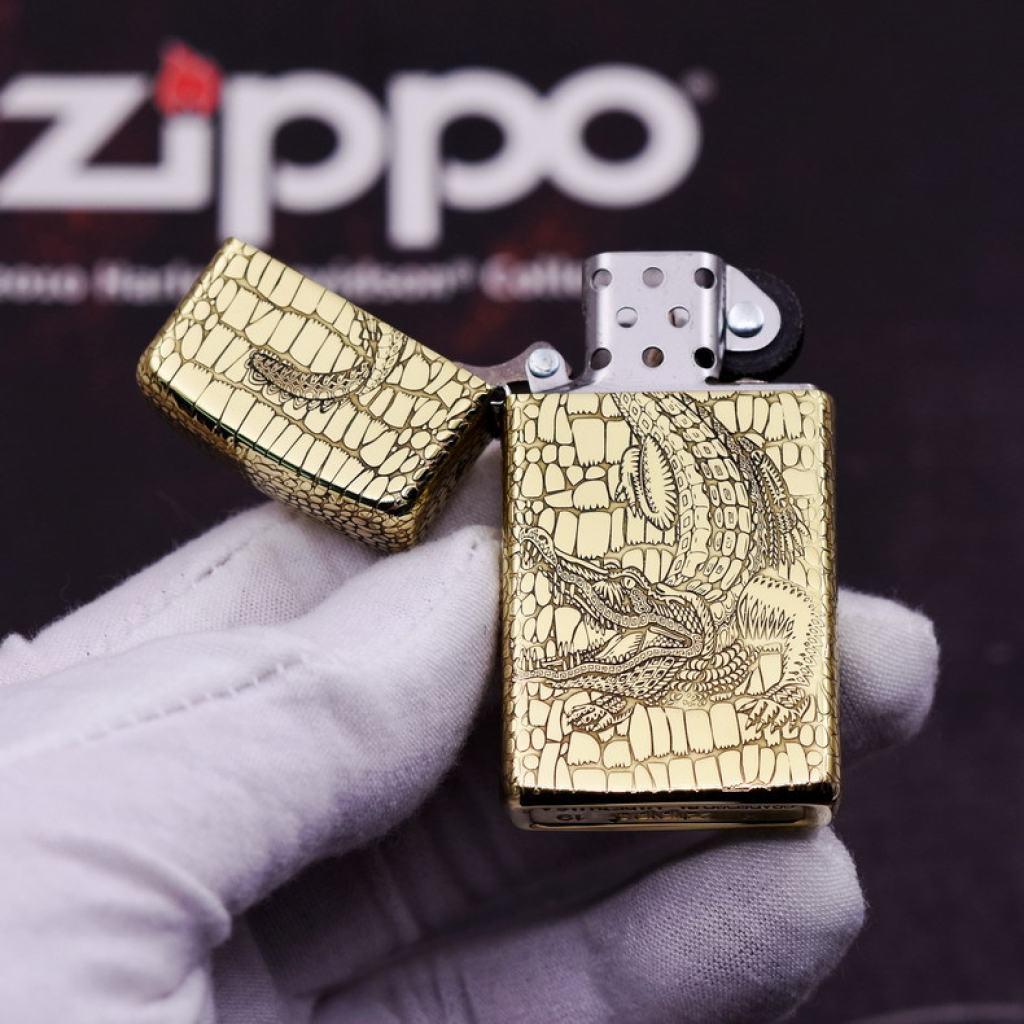 Bật Lửa Zippo Chạm Khắc Cá Sấu Bao Quanh Phiên Bản Hẹp Slim