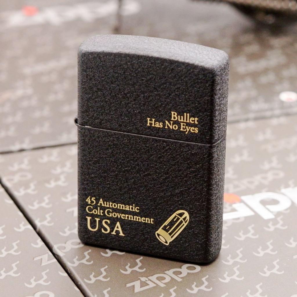 Bật Lửa Zippo Đen Nhám Khắc Hình Viên Đạn